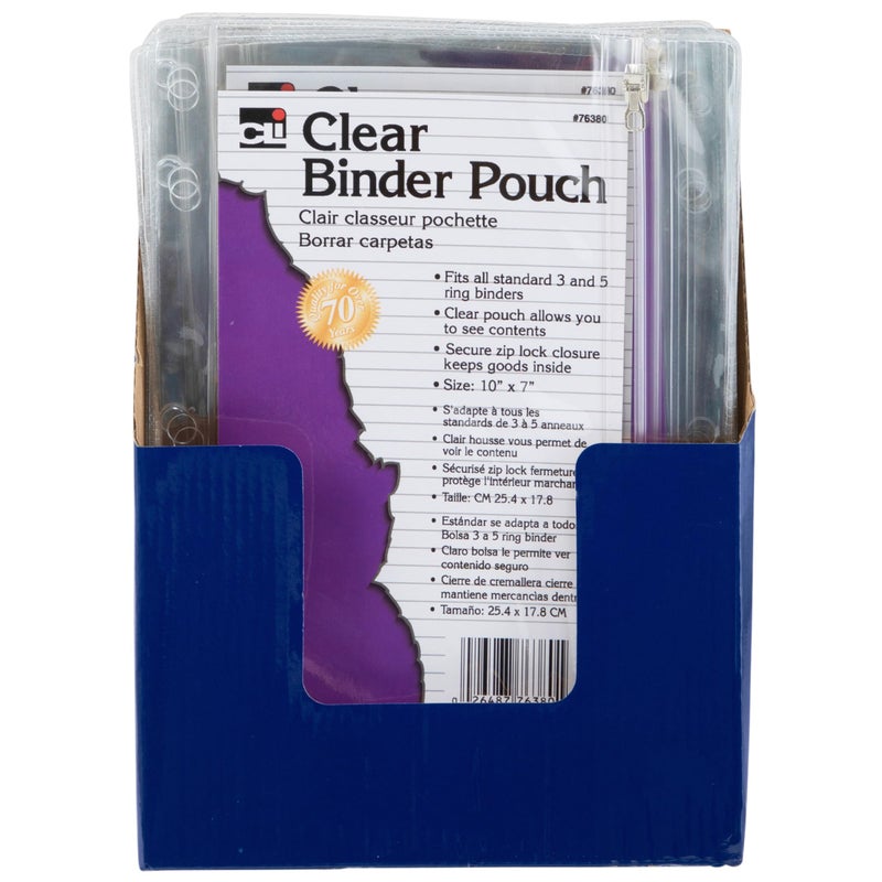 Charles Leonard Pencil Pouch for Binder, 1 Pocket with Zipper Closure, Clear Vinyl, 24-Pack (76380-ST) - Image 1
